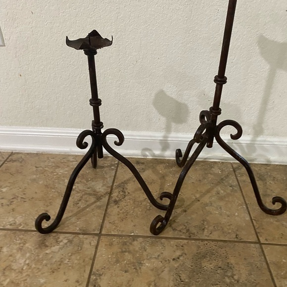 Vintage Wrought Iron Rustic Set Of (2) 16”& 21” Gothic Regency Candle Holders - Picture 7 of 16